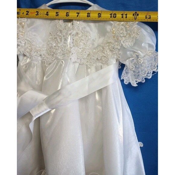 Vintage White Ruffled Lace Sequin 12-15 Mos Christening Dress Size 1 Flower Girl - Picture 6 of 9